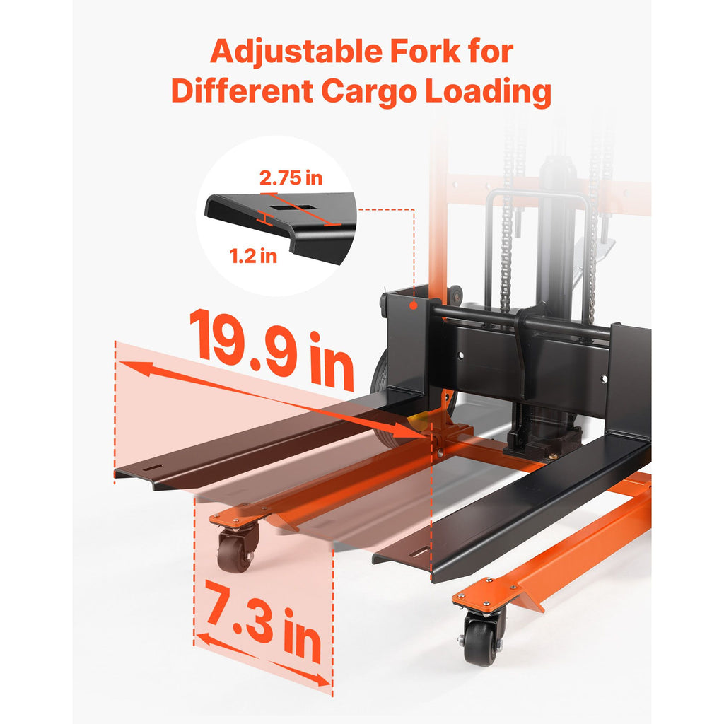 Hydraulic Material Lift Winch Stacker, 450 lbs Load Capacity, Pallet Truck Dolly with Fork Lift Table, 39.4 Inches Max Lifting Height, Foldable & Portable Pallet Jack Table Cart, Orange & Black