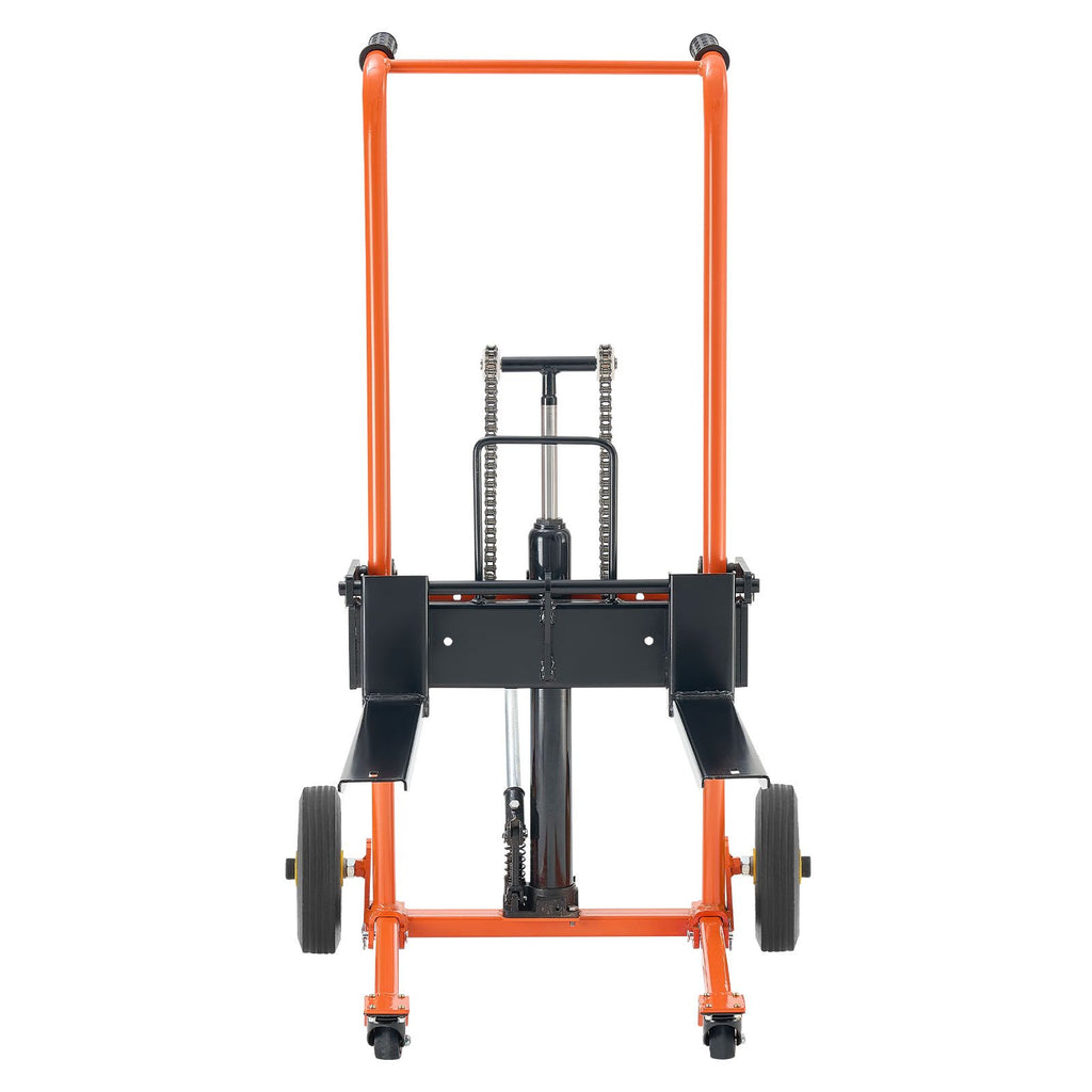 Hydraulic Material Lift Winch Stacker, 450 lbs Load Capacity, Pallet Truck Dolly with Fork Lift Table, 39.4 Inches Max Lifting Height, Foldable & Portable Pallet Jack Table Cart, Yellow & Black