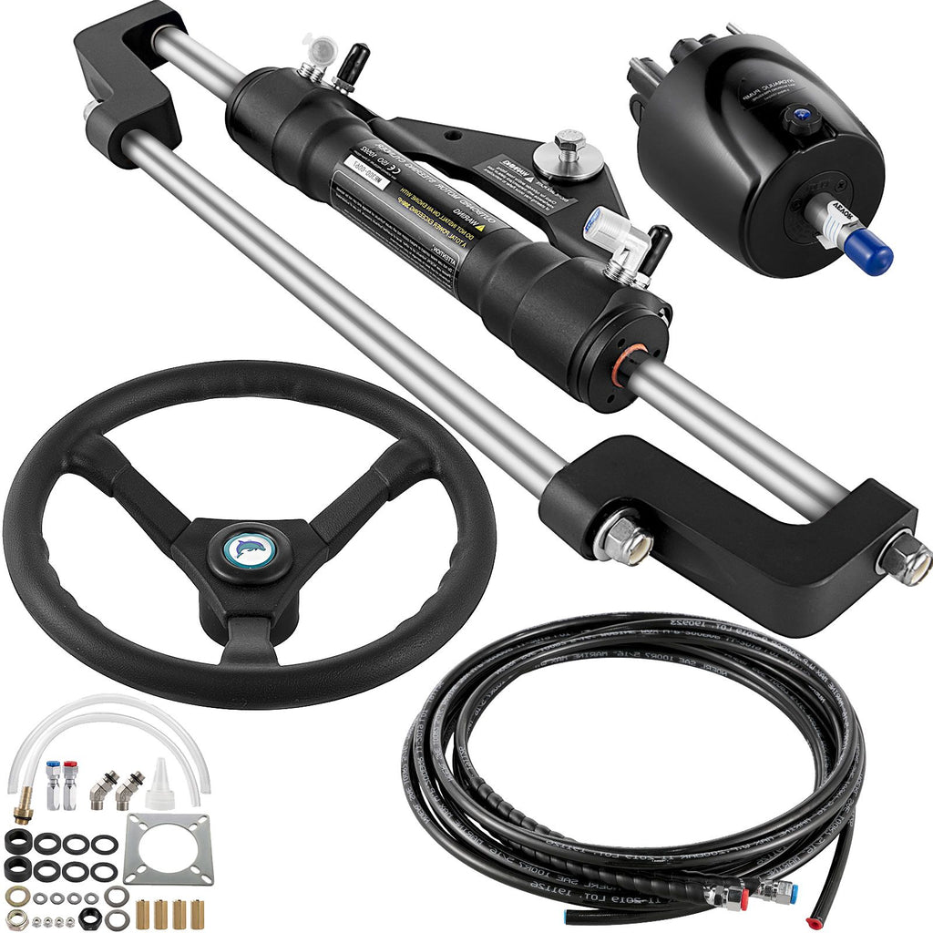 Hydraulic Outboard Steering Kit 300HP, Hydraulic Steering Kit Helm Pump, Hydraulic Boat Steering Kit with 16 Feet Hydraulic Steering Hose for Boat Steering System