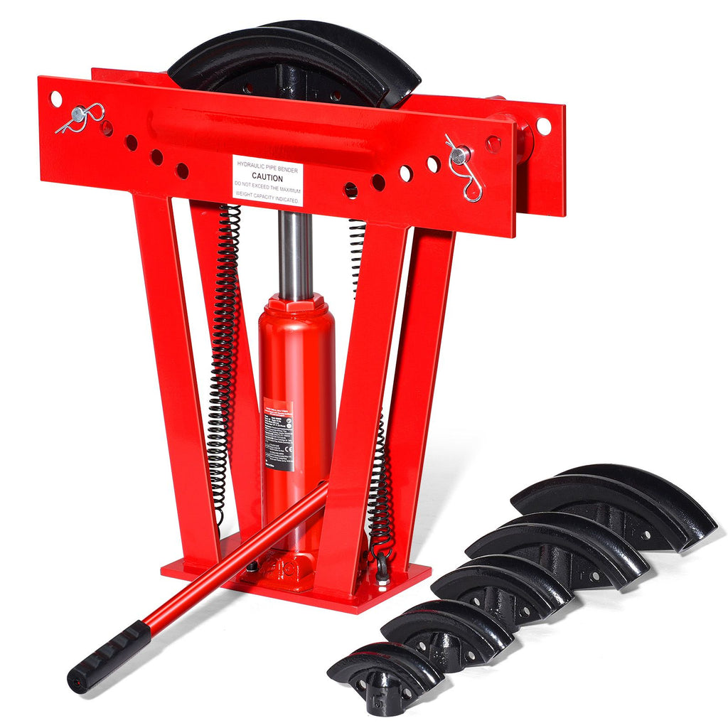 Hydraulic Pipe Bender, 12 Ton Manual Copper Exhaust Pipe Bending Machine with 6 Dies (1/2" - 2") and 90 - 180° Adjustable Rollers, Heavy-Duty Pipe Tube Bender for Piping Railing Construction