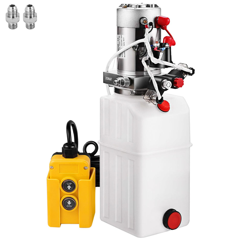 Hydraulic Power Unit 6 Quart Hydraulic Pump Double Acting DC12V Hydraulic Power Pack for Dump Truck Dump Trailer SAE6 Port with Plastic Reservoir