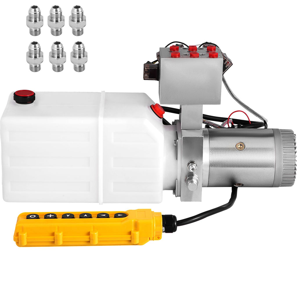 Hydraulic Pump, 6 Quart/1.5 Gal Double Acting Dump Trailer Pump DC 12V, 3200 PSI Max Relief Pressure, Electric Hydraulic Power Unit for Dump Trailer Car Lifting (with 6pcs SAE #6 Connectors)