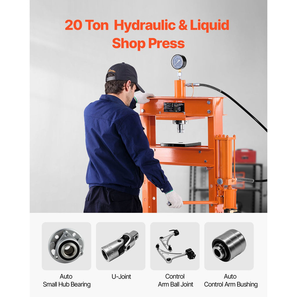 Hydraulic Shop Press, 20 T H-Frame Pneumatic Shop Press with Press Plate, Stable Garage Floor Adjustable Hydraulic Press with Triangular Support, Fit for Bending, Straightening & Stamping image 2