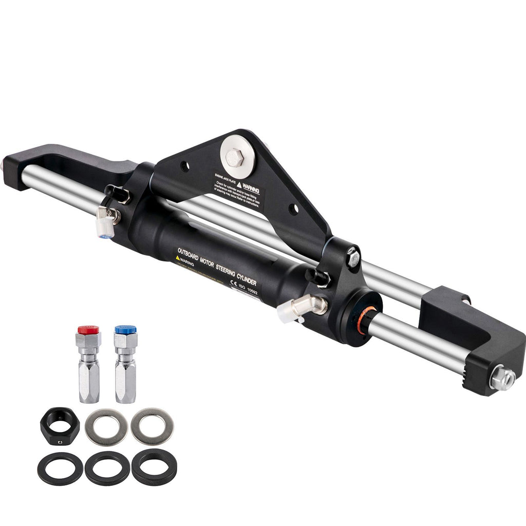 Hydraulic Steering Cylinder 300HP, Hydraulic Steering Front Mount Hydraulic Outboard Marine Steering Kit Without Hydraulic Hose and Helm for Outboards Boat Steering System