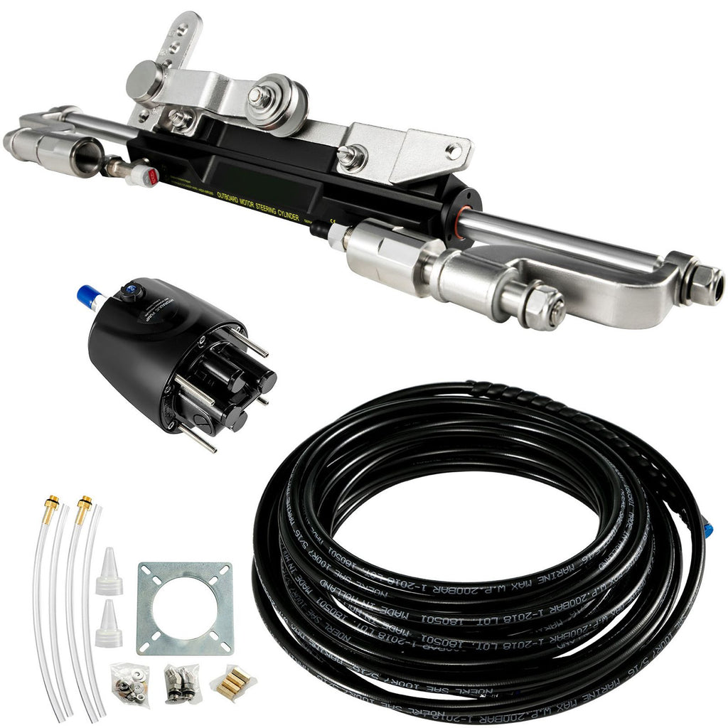 Hydraulic Steering Kit, 300HP Hydraulic Steering Compact Cylinder, Hydraulic Outboard Steering Kit with Helm Pump for Boat Marine Steering System
