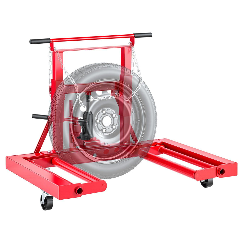 Hydraulic Wheel Dolly, 1500LBS Heavy Duty Steel Dual-Wheel Tire Dolly, with Security Locking Chain, Fits 23.6 - 60 in Large Tires for Tractors, Construction Machinery & Agricultural Equipment