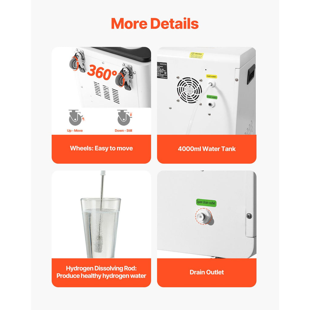 Hydrogen Inhalation Machine, 99.99% High Purity Hydrogen Inhaler, HO-Separated 1800ml/min Dual Port Hydrogen Oxygen Inhaler, Hydrogen-Rich Water Generator with Wheels for Home Travel