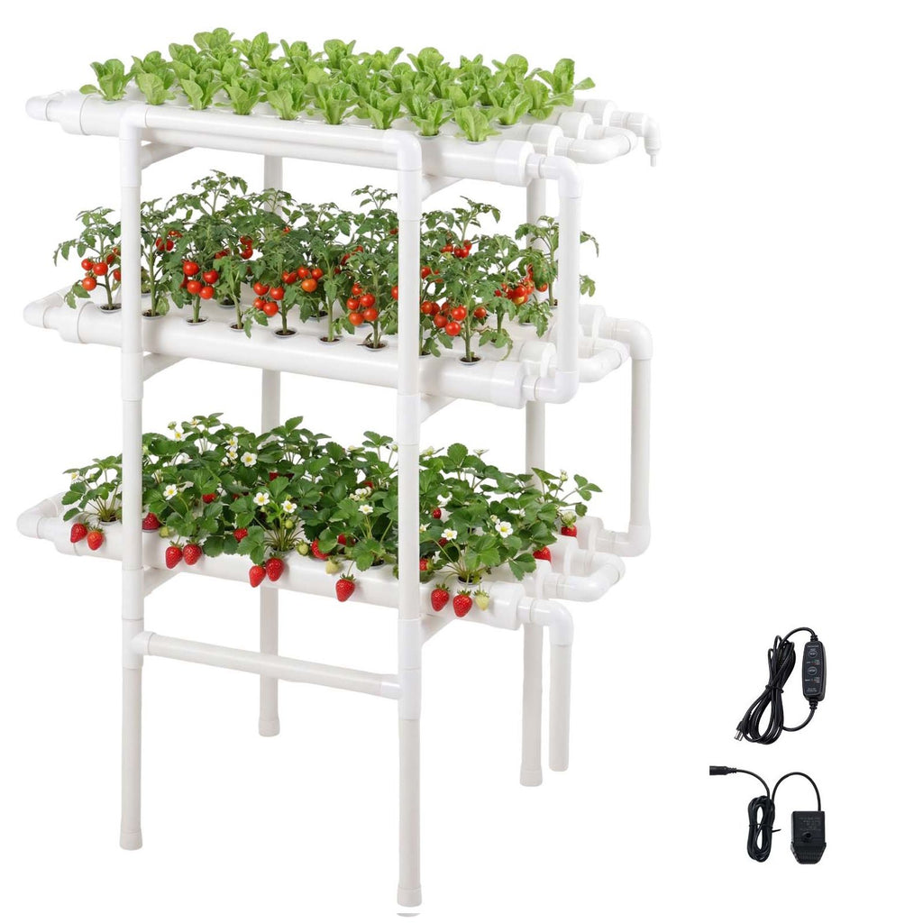 Hydroponics Growing System Kit, 3-Tier 108 Sites UPVC Pipe Hydroponic Grow Kit with Timed Irrigation, Sun & Light Blocking Pipes, Indoor Home Garden Vegetable Planting Grow Kits for Fruit Herb