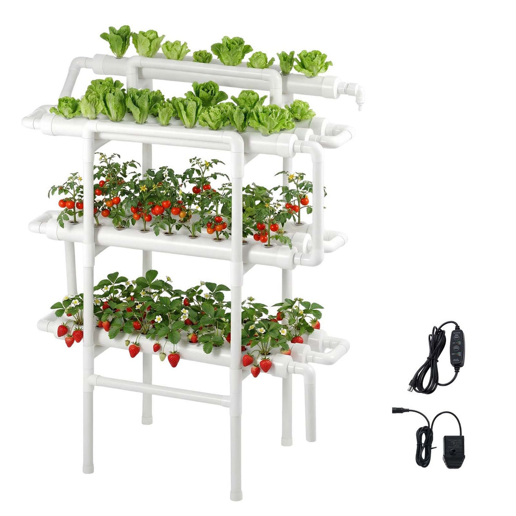 Hydroponics Growing System Kit, 3-Tier 90 Sites UPVC Pipe Hydroponic Grow Kit with Timed Irrigation, Sun & Light Blocking Pipes, Indoor Home Garden Vegetable Planting Grow Kits for Fruit Herb