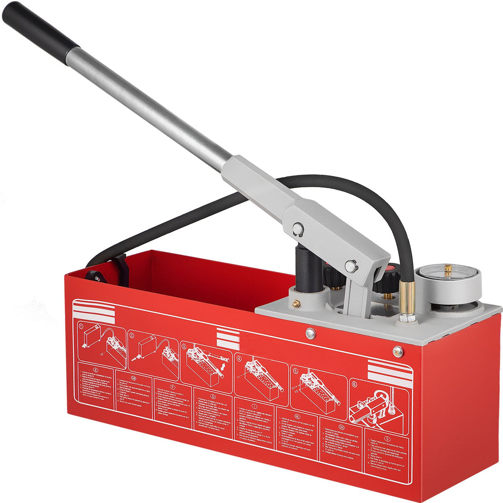 Hydrostatic Pressure Test Pump, Test Up to 25 bar/2.5 MPa, 3.2 Gallon Tank, Hydraulic Manual Water Pressure Tester Kit with Two-Unit Gauge & R 1/2\" Connection, for Pipeline Fluid Pressure Testi