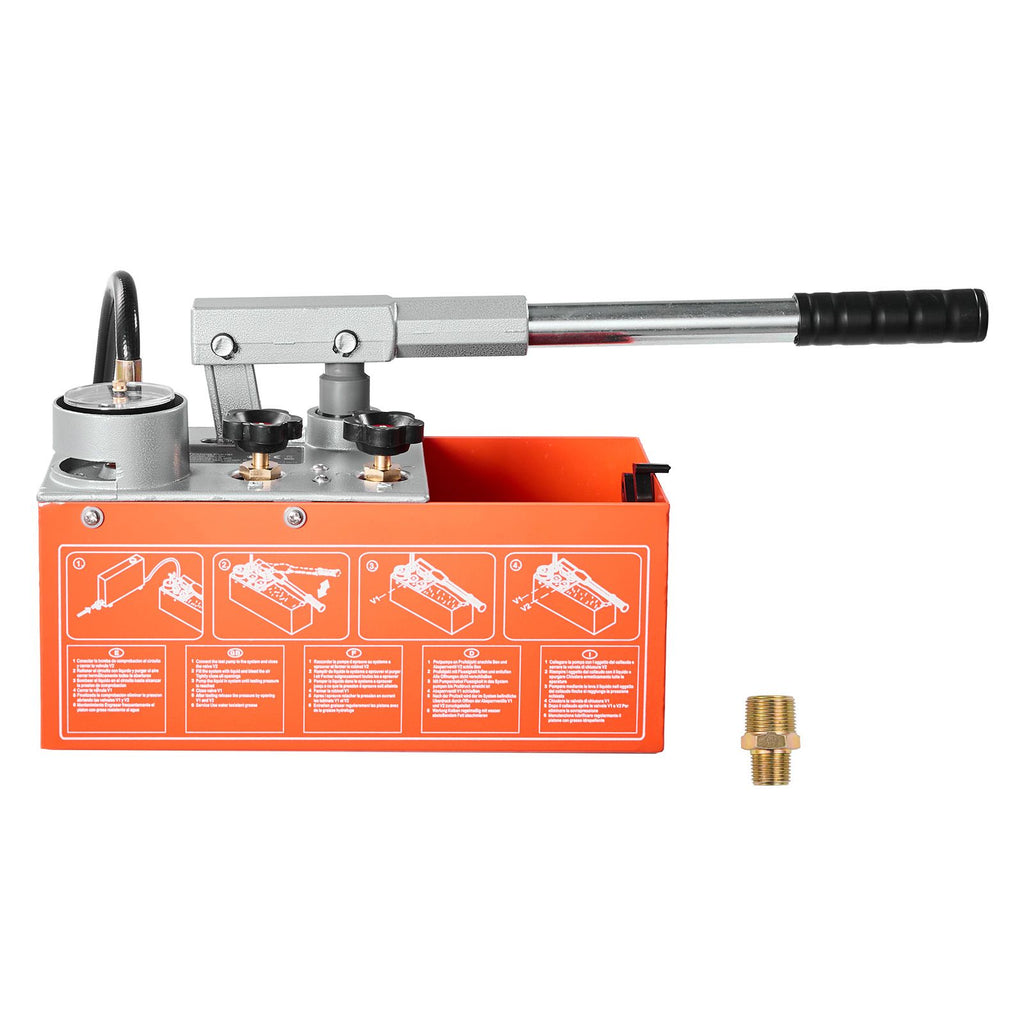 Hydrostatic Test Pump 1.6 Gallon Hydraulic Manual Water Pressure Tester, Dual Valve Hydrostatic Water Pipe Leakage Pressure Test Pump Kit with Gauge & Tank, 0-30 Bar Range, for Pipeline Heating