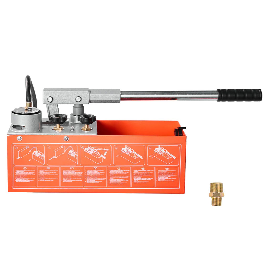 Hydrostatic Test Pump 2 Gallon Hydraulic Manual Water Pressure Tester, Dual Valve Hydrostatic Water Pipe Leakage Pressure Test Pump Kit with Gauge & Tank, 0-60 Bar Range, for Pipeline, Heating