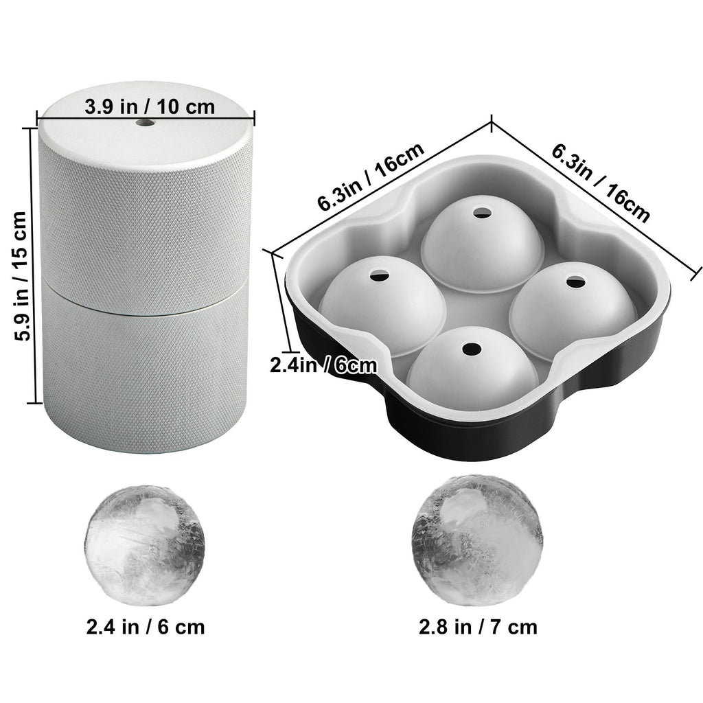 Ice Ball Press Kit, Anodized 7075 Aluminum, with Silicone Moulds, Large Mat, Stainless Steel Tong & Two Glasses, Double Size Crystal Clear Rounds for Whiskeys, Cocktails on Parties & Holidays