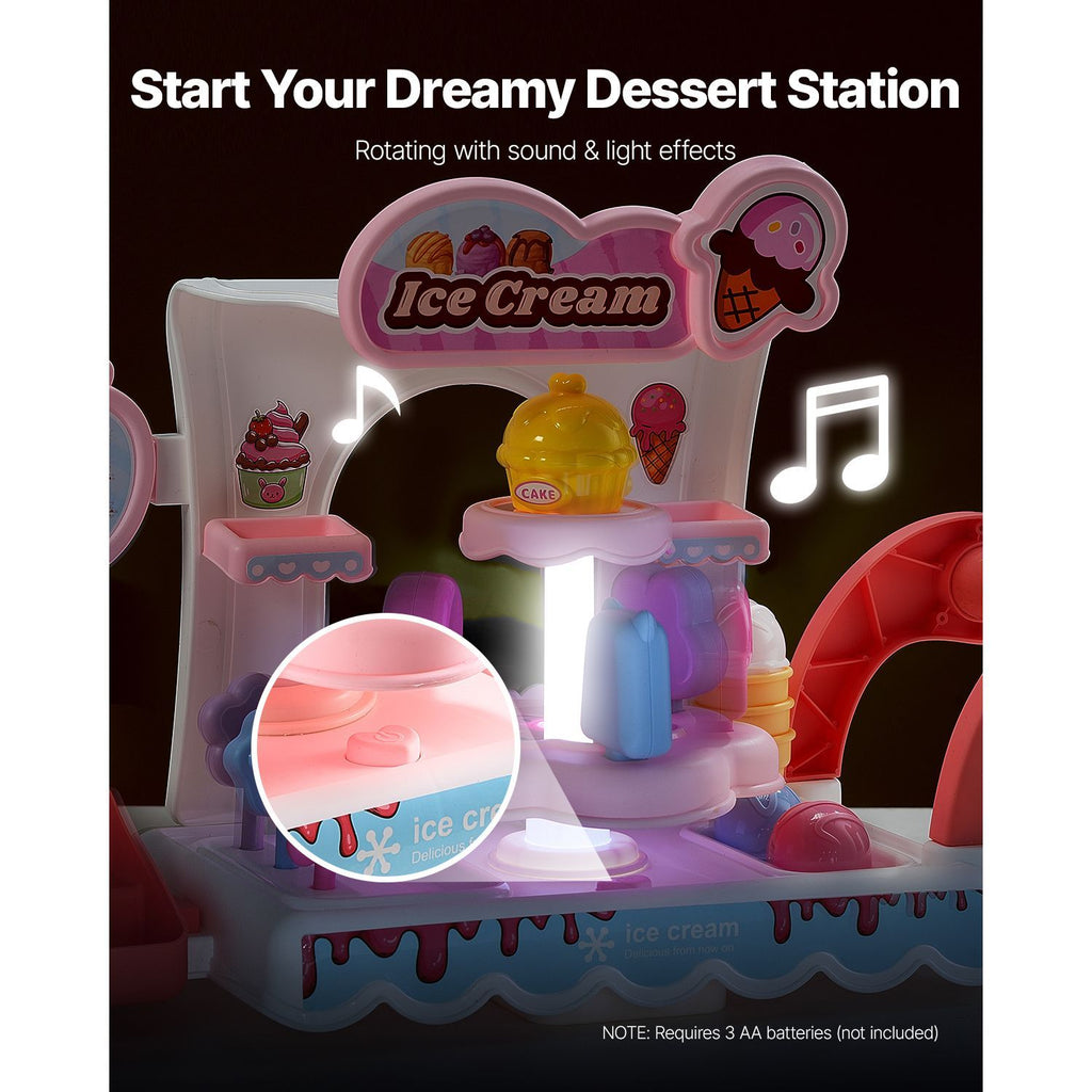 Ice Cream Cart for Kids, 27 PCS Accessories, Pretend Play Store with Storage Trolley with Pretend Money, Sound & Light Effects, Montessori Educational Ice Cream Truck Toys for Toddlers 3+ (Pink)
