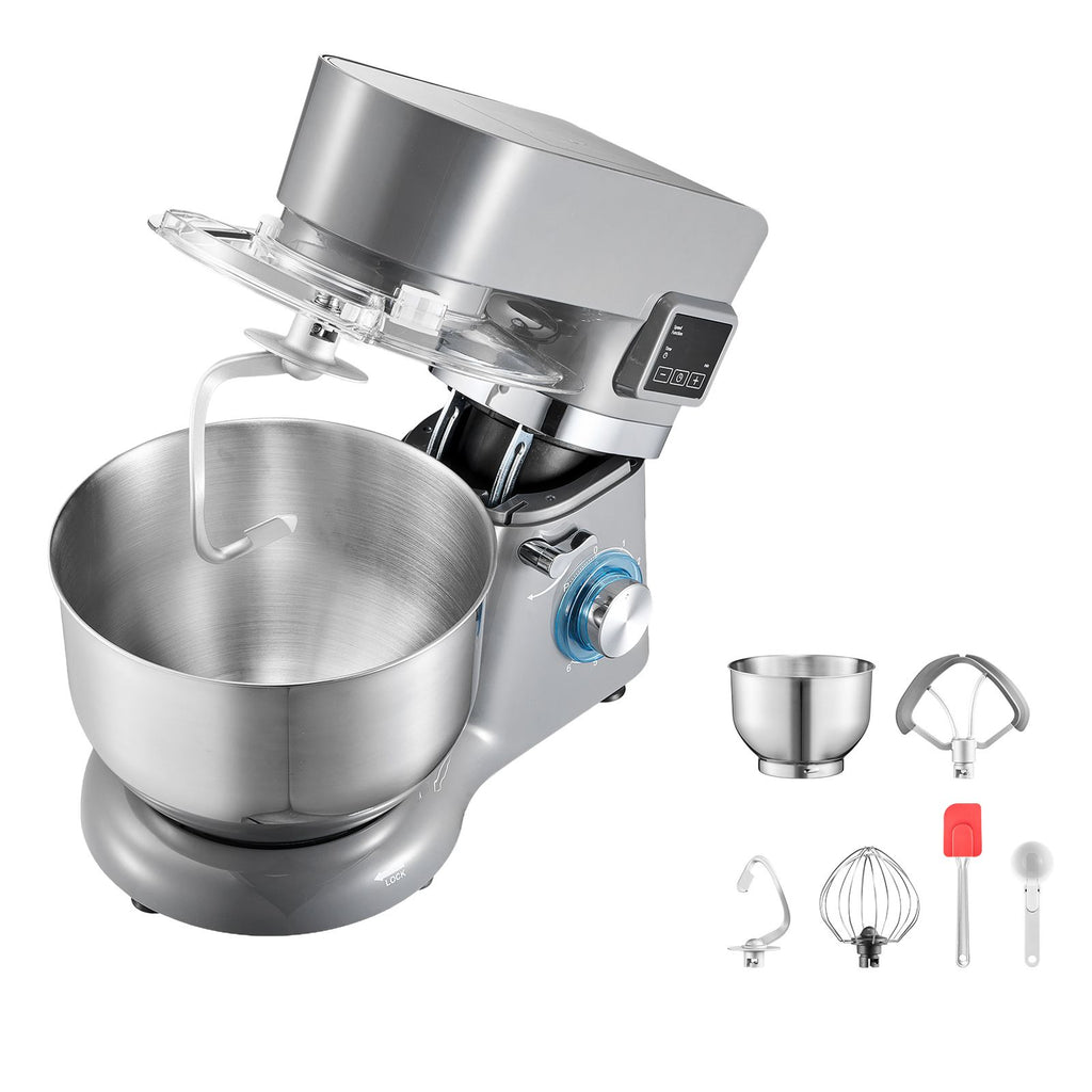 Ice Cream Maker, 1.8 Qt. Capacity, 6-Speed Electric Stand Mixer, with LED Digital Display & Timer, Mixing Paddle, Dough Hook, Splash Guard, for Homemade Frozen Yogurt Fruit Sorbet Gelato, Grey