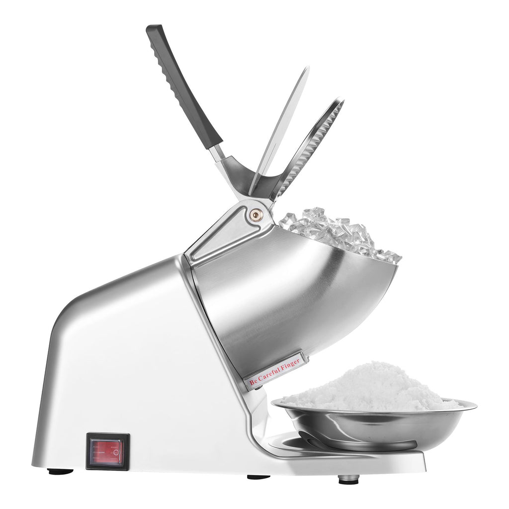 Ice Crusher Machine, 286lbs Per Hour Electric 4 Blades Snow Cone Maker, Stainless Steel Shaved Ice Machine with Bowl and Cover, 300W 2000RPM Ice-Shaver for Home and Commercial Use, Silver