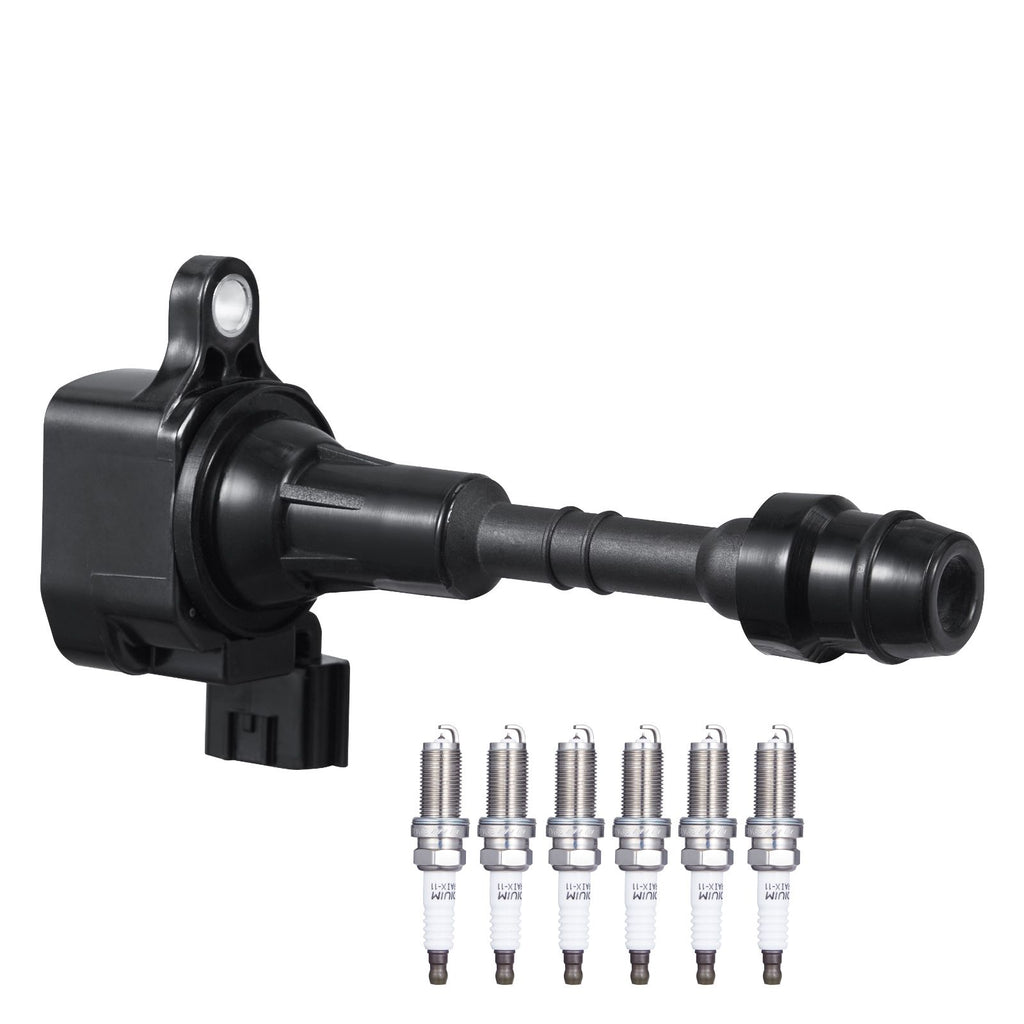 Ignition Coil Pack and Spark Plugs, Set of 6, Compatible with Nissan Maxima Murano Altima Pathfinder Quest Xterra Pathfinder Frontier Infiniti I35 QX4 3.5L 4.0L V6, Replacement for UF349 C1406
