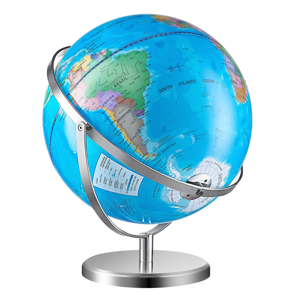 Illuminated World Globe with Stand, 13 in/330.2 mm, Educational Earth Globe with Stable Heavy Metal Base and LED Constellation Night Light HD Printed Map, Spinning for Kids Classroom Learning