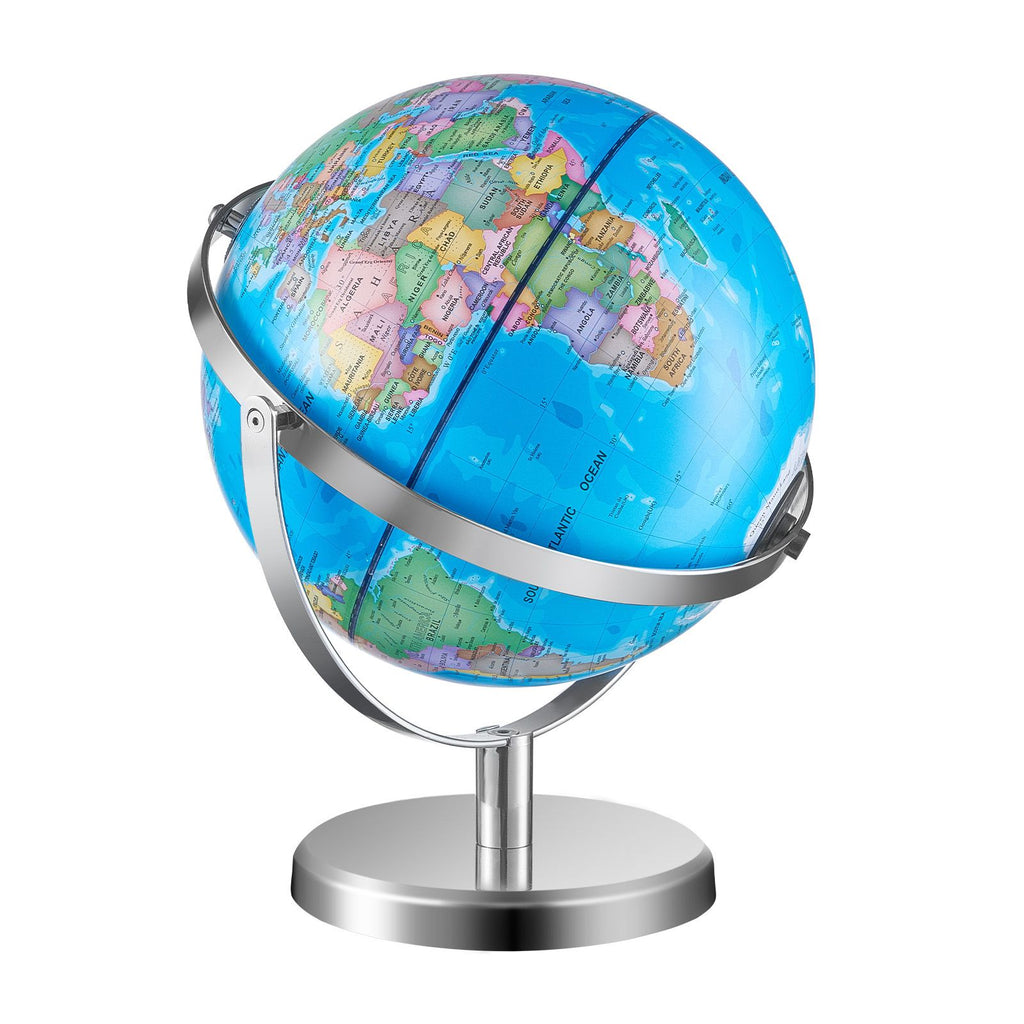Illuminated World Globe with Stand, 9 in/228.6 mm, Educational Earth Globe with Stable Heavy Metal Base and LED Constellation Night Light HD Printed Map, Spinning for Kids Classroom Learning