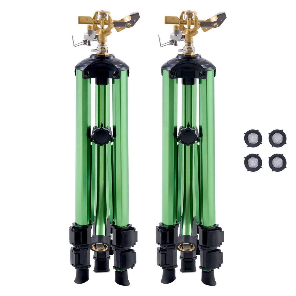 Impact Sprinkler on Tripod Base, 2 Packs, Heavy Duty Tripod Sprinklers with Brass Head & 3/4"NH Connector, 360 Degree Large Area Irrigation Sprinkler, Adjustable Heights Sprinkler for Yard