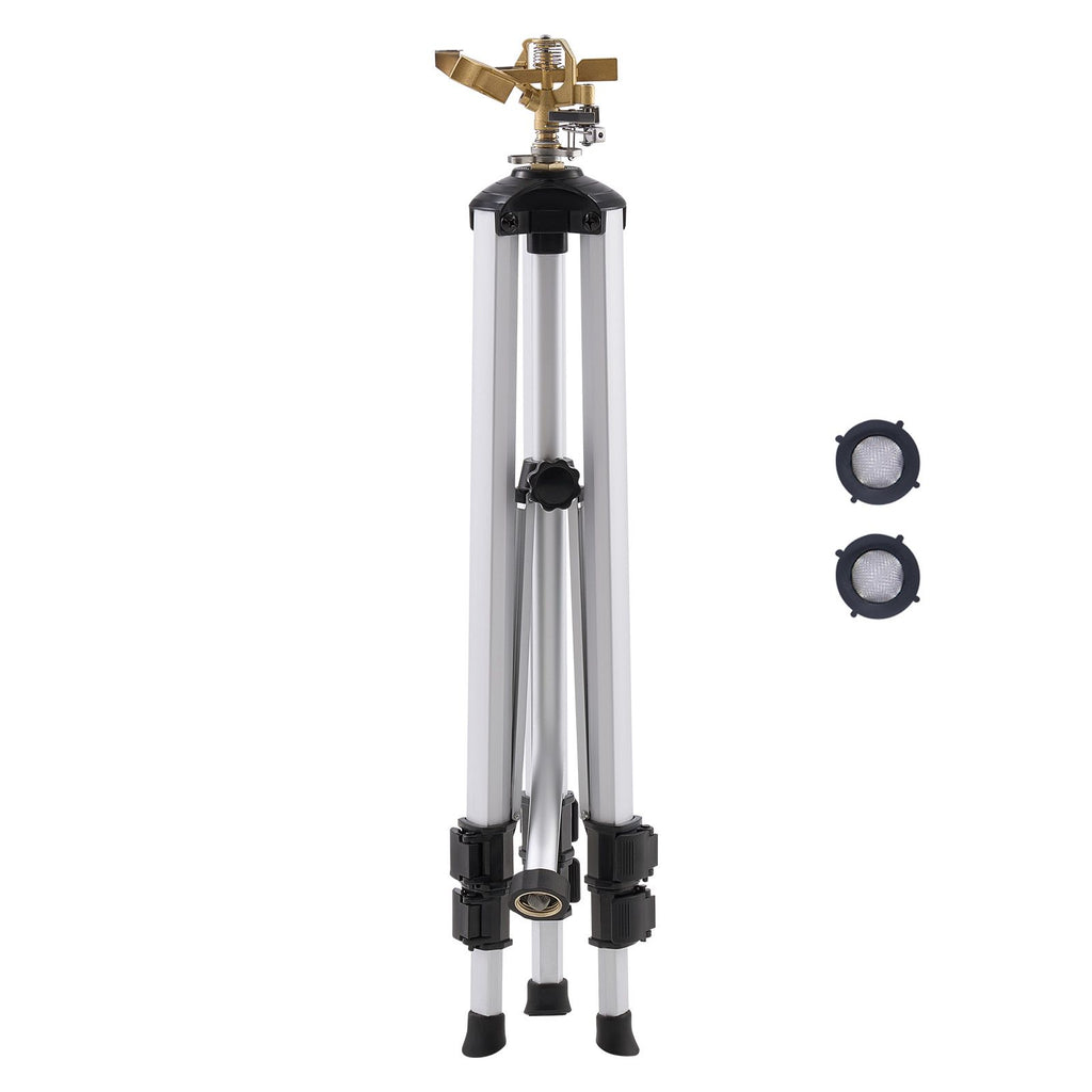 Impact Sprinkler on Tripod Base, Heavy Duty Tripod Sprinklers with Brass Head & 3/4" Connector, 360 Degree Large Area Coverage Irrigation Sprinkler, Adjustable Heights Sprinkler for Yard Gray