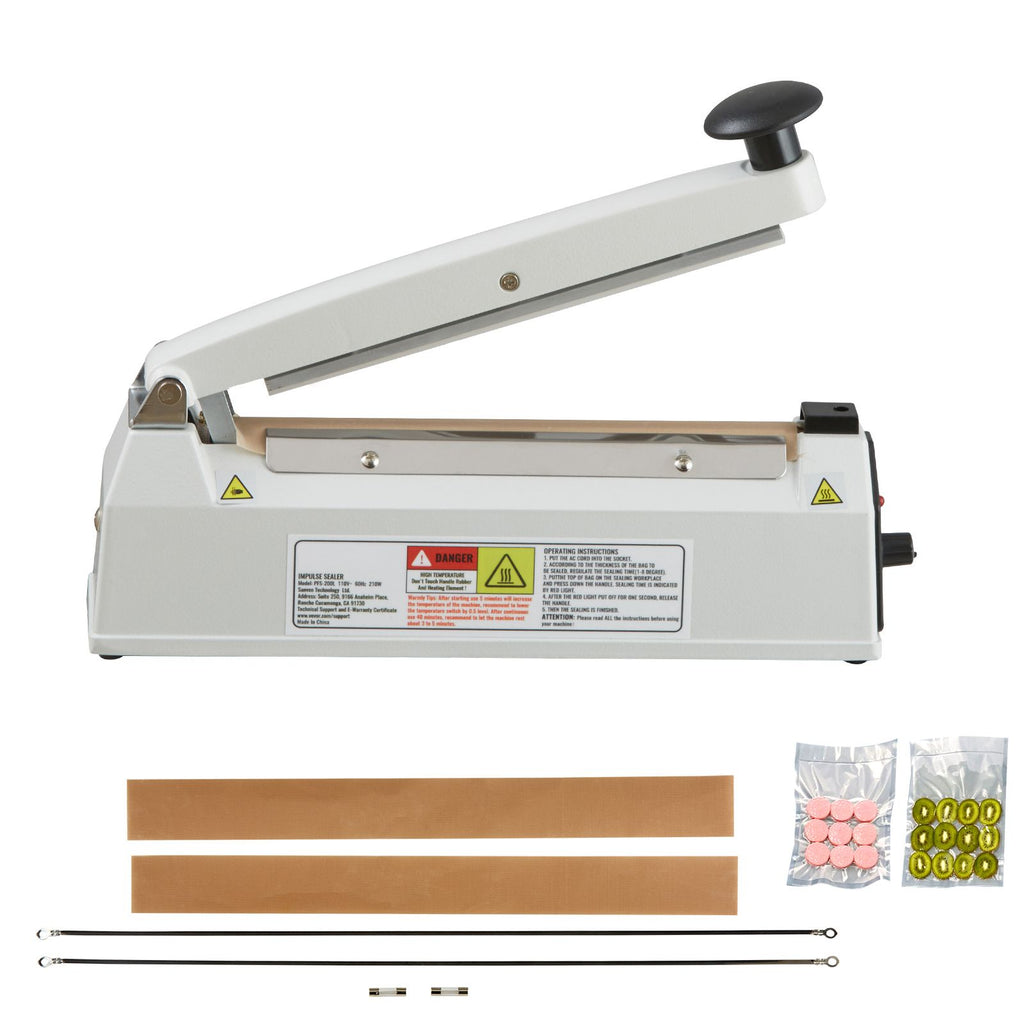 Impulse Sealer 8 inch, Manual Heat Sealing Machine with Adjustable Heating Mode, Aluminum Shrink Wrap Bag Sealers for Plastic Mylar PE PP Bags, Portable Poly Bag Sealer with Extra Replace Kit