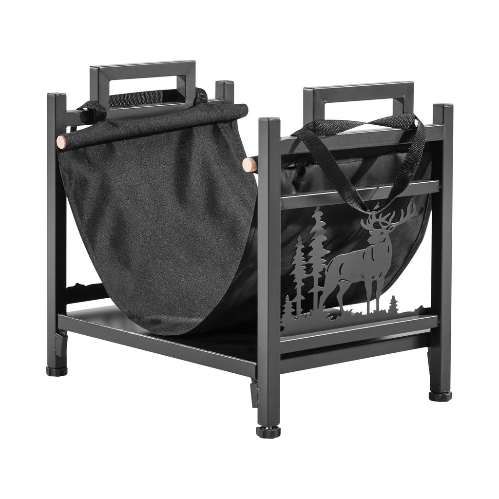 Indoor Firewood Rack, 1.5 ft Curved Log Holder with Canvas Carrier, 40lb Weight Capacity Wood Storage Stand, Powder-Coated Steel Firewood Holder, Heavy Duty Wood Pile Stacker Rack for Fireplace