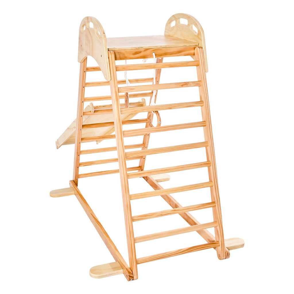 Indoor Playground Jungle Gym, 4-in-1 Wooden Indoor Playground Climbing Toys for Kids, Montessori Toddlers Climber Playset with Climbing Rock, Slide, Wooden Ladder & Gym Rings, 220LBS Loading image 2