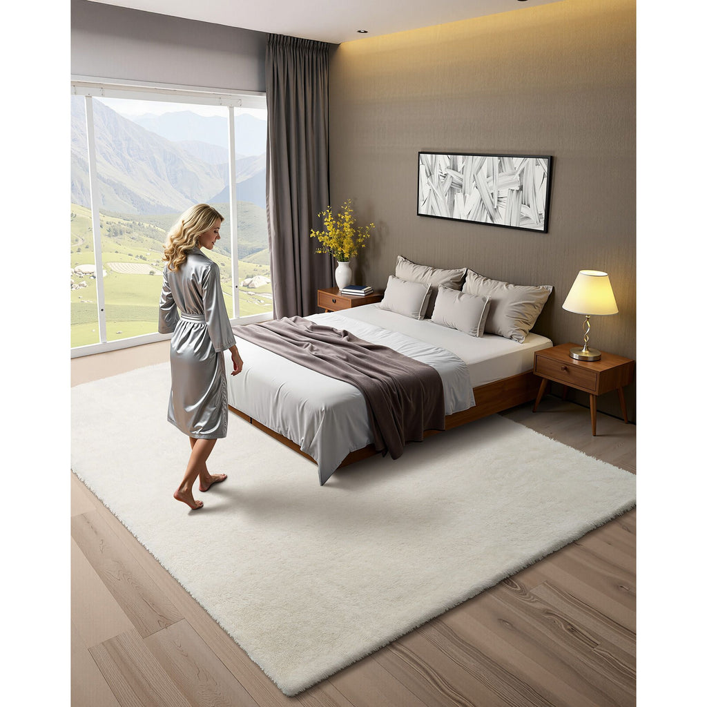 Indoor Plush Area Rugs, 8 x 10 ft Soft Plush Carpet, Furry Shag Area Rugs for Living Room, Bedroom, Sunroom, Modern Home Decor Aesthetic, Non-Shedding, Non-Woven, Slip-Resistant, Ivory White image 2