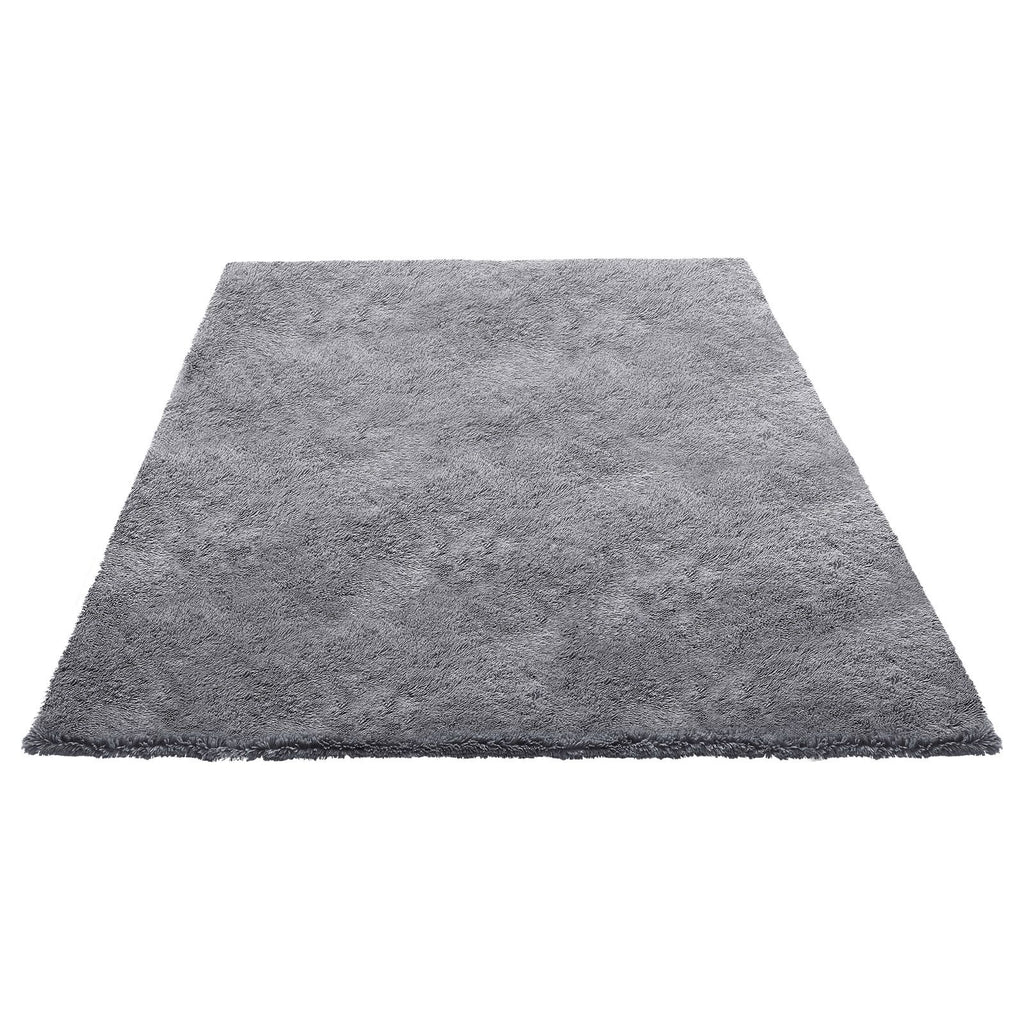 Indoor Plush Area Rugs, 8 x 10 ft Soft Plush Carpet, Furry Shag Area Rugs for Living Room, Bedroom, Sunroom, Modern Home Decor Aesthetic, Non-Shedding, Non-Woven, Slip-Resistant, Smoke Gray