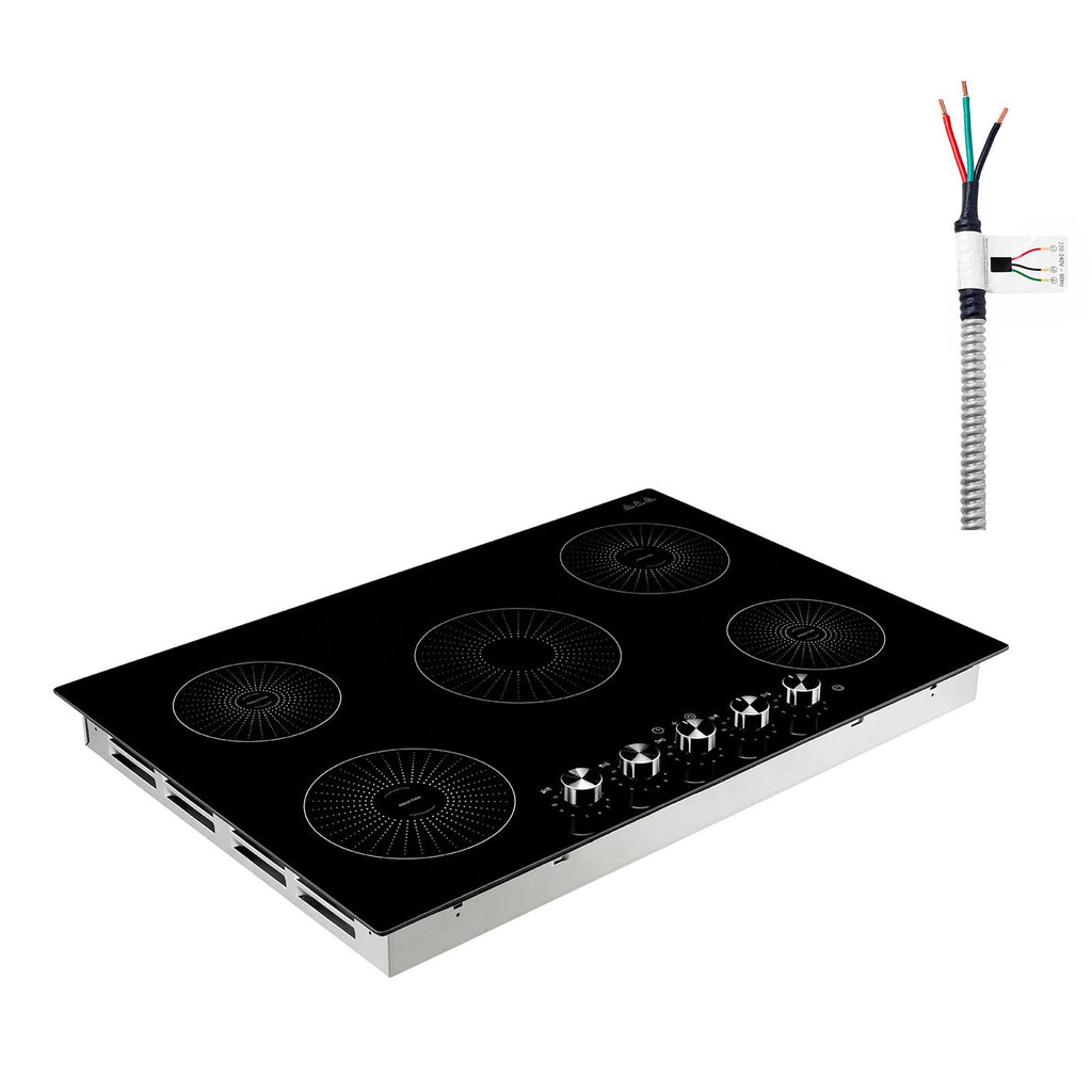 Induction Cooktop 30inch 5 Burners Built-in Electric Stove 220V 9200W, Induction Burner for Kitchen, with 11 Power Levels, Knob Control, Ceramic Glass Surface, Child Lock