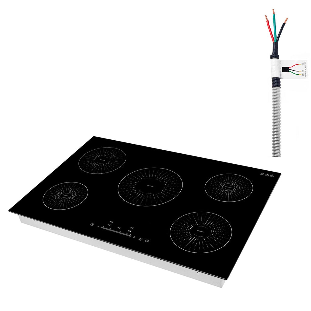 Induction Cooktop 30inch 5 Burners Built-in Electric Stove 220V 9200W, Induction Burner for Kitchen, with 9 Power Levels, LED Touch Screen, Ceramic Glass Surface, Child Lock