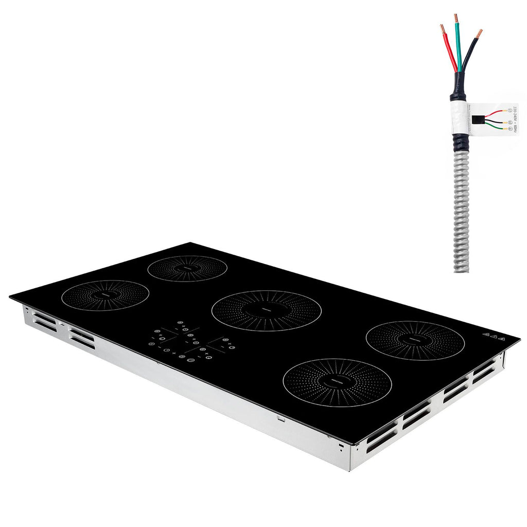 Induction Cooktop 36inch 5 Burners Built-in Electric Stove 220V 9200W, Induction Burner for Kitchen, with 9 Power Levels, LED Touch Screen, Ceramic Glass Surface, Child Lock
