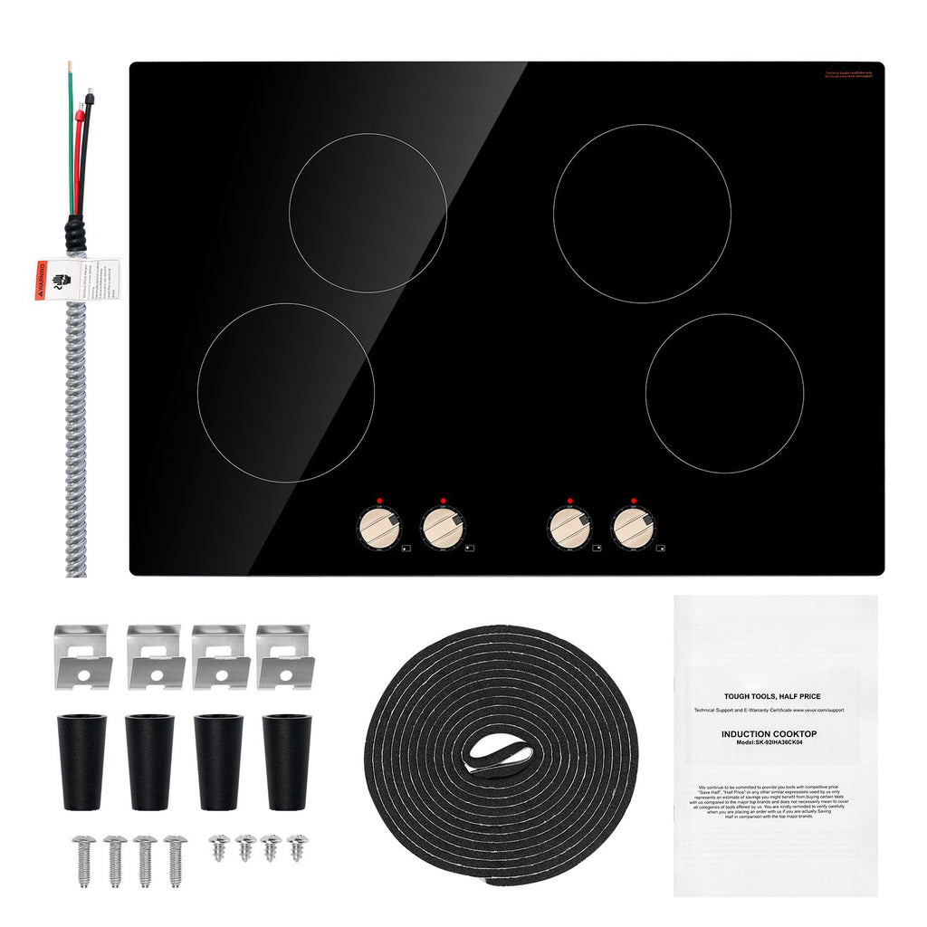 Induction Cooktop, 6600W Electric Countertop Burner, 4 Burner Knob Control Stove, Built-in Induction Cooktop with 12 Temperature Settings, Glass Surface, Auto Shut-Off