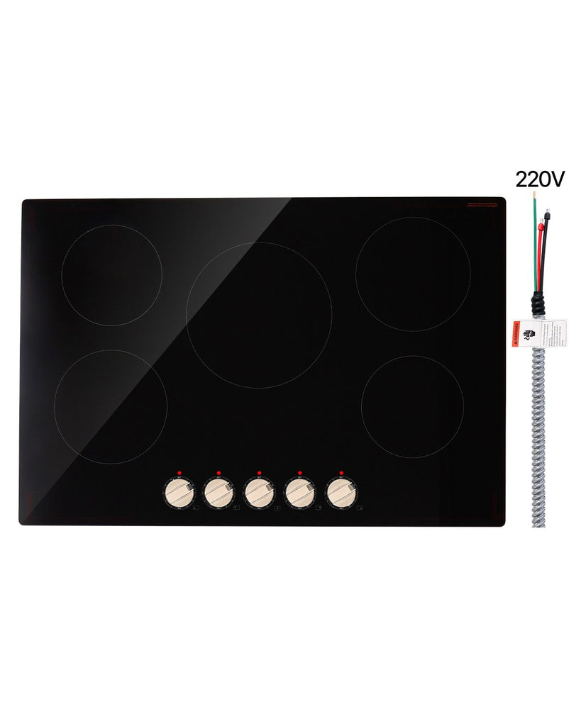 Induction Cooktop, 9200W Electric Countertop Burner, 5 Burner Knob Control Stove, Built-in Induction Cooktop with 12 Temperature Settings, Glass Surface, Auto Shut-Off