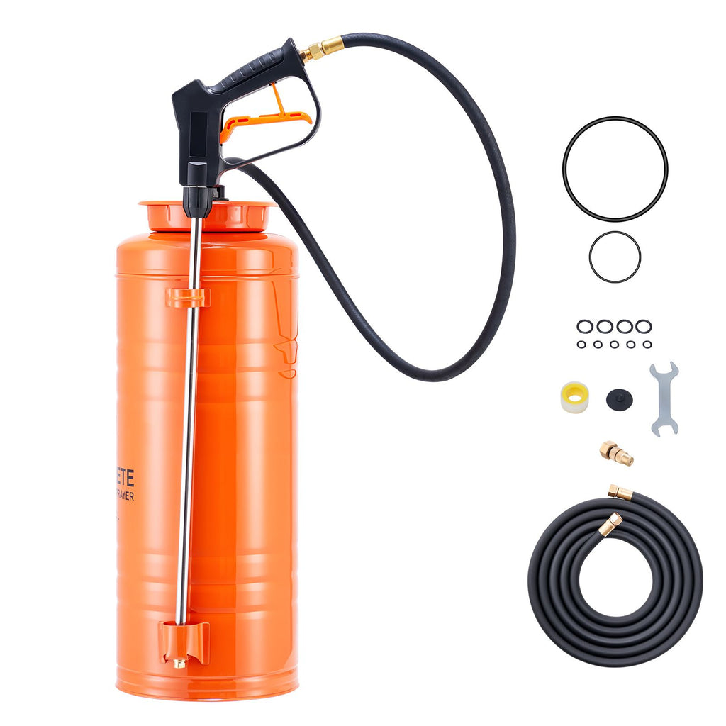 Industrial Concrete Sprayer, 3.5 Gallon Stainless Steel Sprayer, Heavy Duty Tri-Poxy Pump Sprayers, 20.5"Wand with Ergonomic Gun Handle, 48"& 120"Hose, 2 Brass Nozzles for Construction, Garden