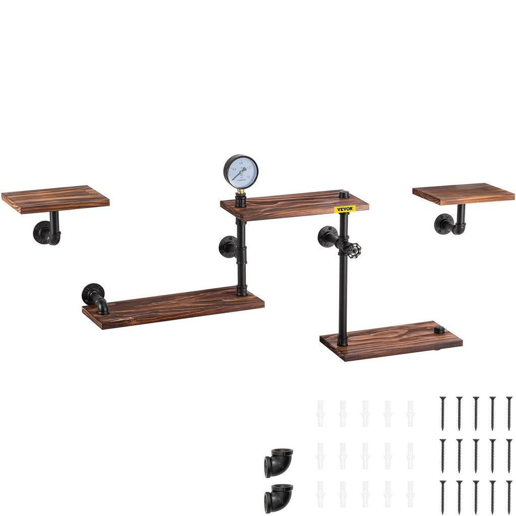Industrial Pipe Shelving, Pipe Shelves with 5-Tier Wood Planks, Rustic Floating Shelves Wall Mounted, Wall Shelf DIY Bookshelf for Bar Kitchen Bathroom Farmhouse Living Room, 47x28x9 inch
