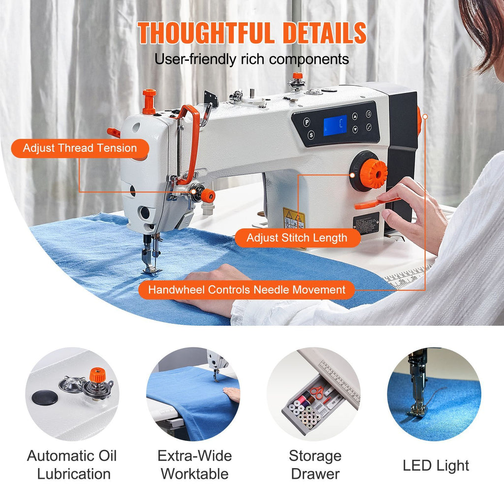 Industrial Sewing Machine, Upgraded 550W Servo Motor with Table Stand, 5000s.p.m Heavy Duty Lockstitch Sewing Machine, High Speed, Clear Control Panel and Electro-mechanization Start-stop image 2