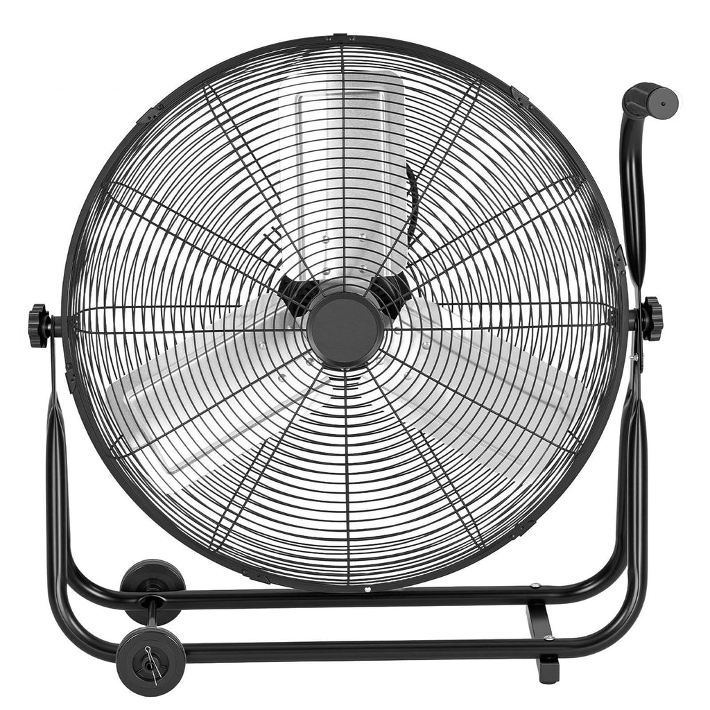 Industrial Shop Fan, 24 Inch Floor Drum Fan, High Velocity 7500 CFM, Heavy Duty Aluminum Blades, 3 Speeds, 360 Degree Tilt, Ideal for Commercial, Garage, Warehouse, Basement, Workshop, Black