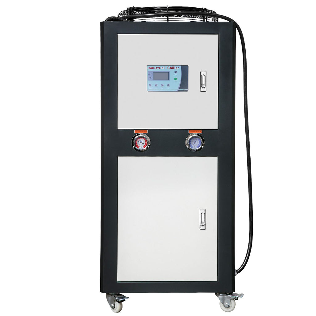 Industrial Water Chiller, 6HP 16 Gal Air-Cooled Industrial Water Chiller, 15,100 Kcal/h Cooling Capacity with Finned Condenser Micro-Computer Control 60L Water Tank, for Cooling Water