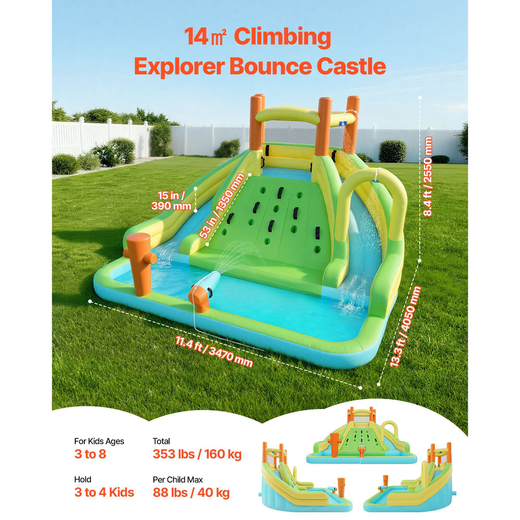 Inflatable Bounce House, 13.3 x 11.4 x 8.4 ft Inflatable Bounce House Water Slide, Bouncer Castle with Climbing Wall, Double Tall Slides, Splash Pool & Mini Soccer, for 3 to 4 Kids Ages 3 to 8 image 2
