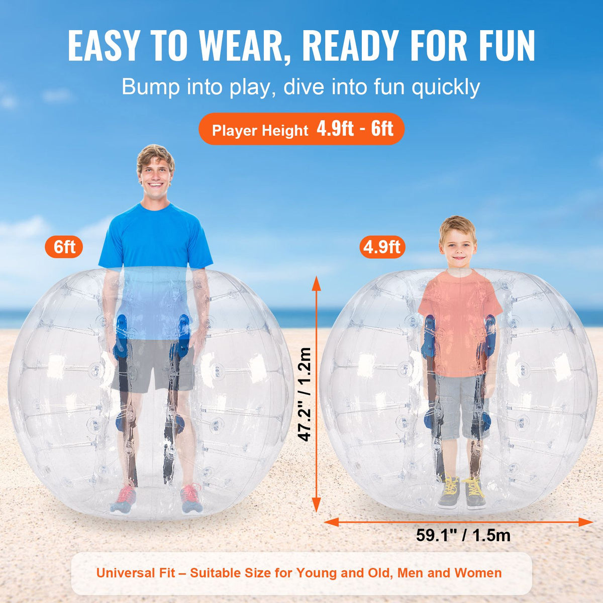 Inflatable Bumper Ball 1-Pack, 5FT/1.5M Body Sumo Zorb Balls for Te ...