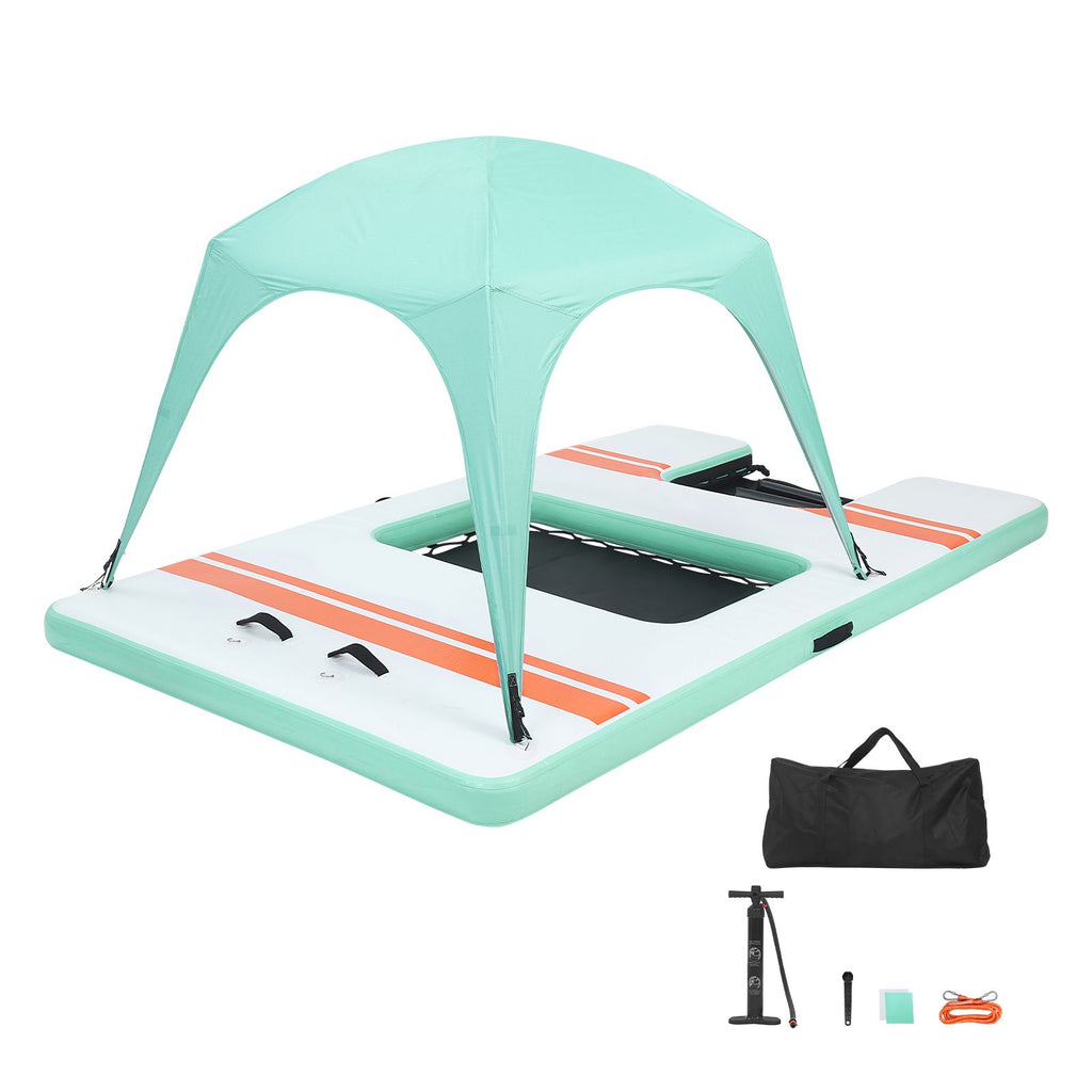 Inflatable Floating Dock, 10 x 6 FT Inflatable Dock Platform, Non-Slip Water Air Mat with Portable Carrying Bag and Detachable Ladder, Floating Water Platform Island Raft for Pool Beach Ocean