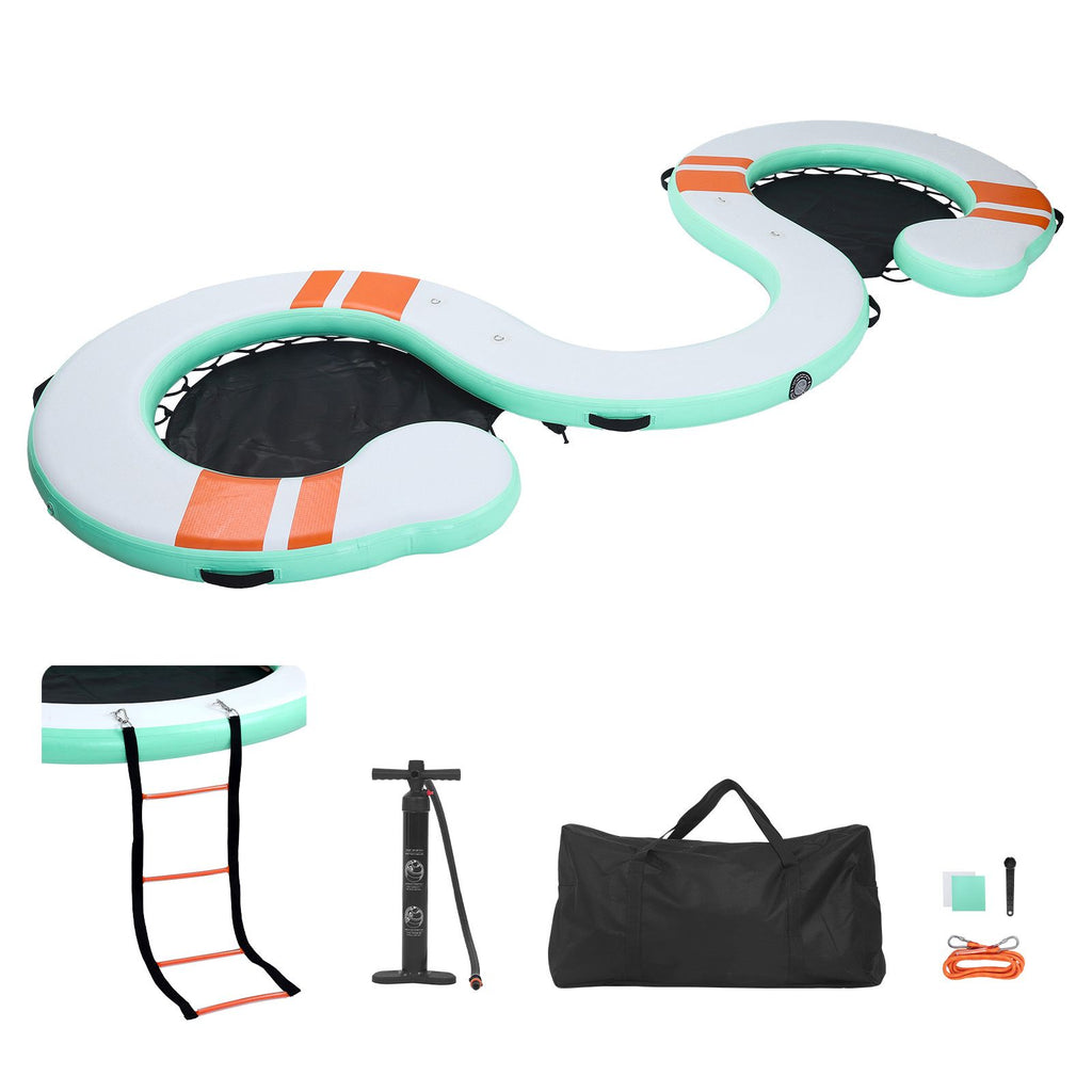 Inflatable Floating Dock, 15 x 6 FT Inflatable Dock Platform, Non-Slip Water Air Mat with Portable Carrying Bag and Detachable Ladder, Floating Water Platform Island Raft for Pool Beach Ocean