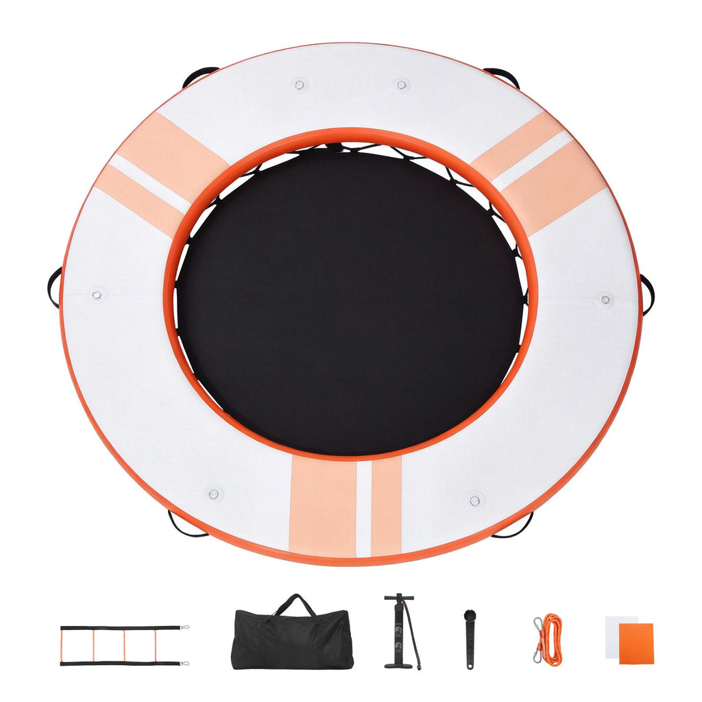 Inflatable Floating Dock, 8 FT Inflatable Dock Platform, Non-Slip Water Air Mat with Portable Carrying Bag and Detachable Ladder, Floating Water Platform Island Raft for Pool Beach Ocean, Orange