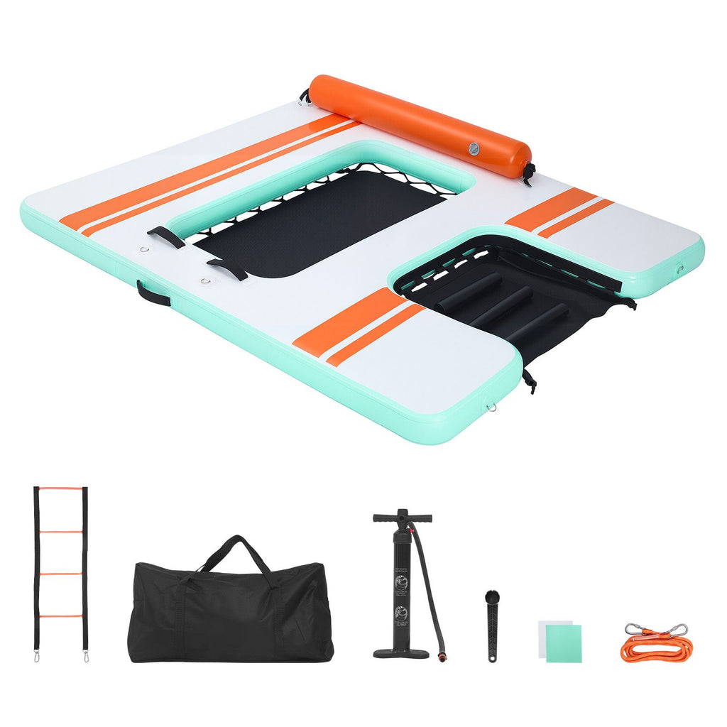 Inflatable Floating Dock, 8 x 6 FT Inflatable Dock Platform, Non-Slip Water Air Mat with Portable Carrying Bag and Detachable Ladder, Floating Water Platform Island Raft for Pool Beach Ocean
