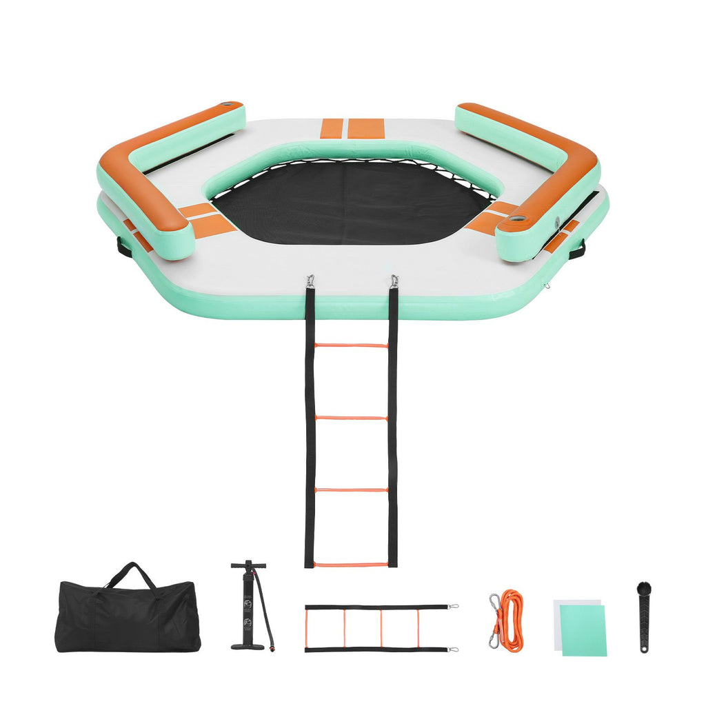 Inflatable Floating Dock, 8.5 x 8.5 FT Inflatable Dock Platform, Non-Slip Water Air Mat with Portable Carrying Bag and Detachable Ladder, Floating Water Platform Island Raft for Pool Beach Ocean