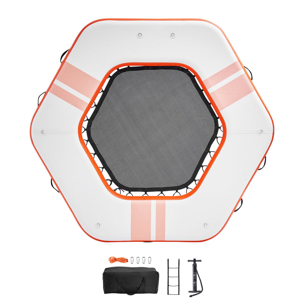 Inflatable Floating Dock, ø8.5FT Inflatable Dock Platform with ø5FT Trampoline Mesh Pool, Non-Slip Floating Platform Water Mat with Portable Bag & Detachable Ladder for Pool Beach Relaxation
