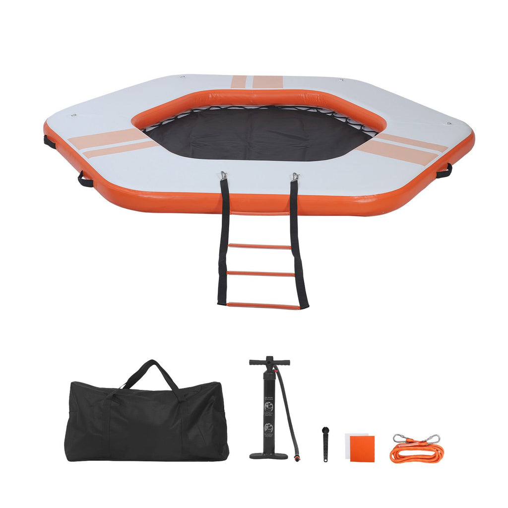 Inflatable Floating Dock, 8.5x8.5 FT Inflatable Dock Platform, Non-Slip Water Mat with Portable Carrying Bag & Detachable Ladder, Floating Water Platform Island Raft for Pool Beach Ocean, Orange