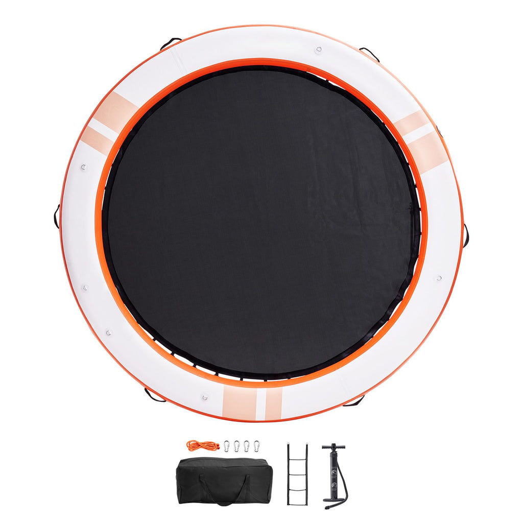 Inflatable Floating Dock, ø8FT Inflatable Dock Platform with ø5FT Trampoline Mesh Pool, Non-Slip Floating Platform Water Mat with Portable Bag & Detachable Ladder for Pool Beach Relaxation